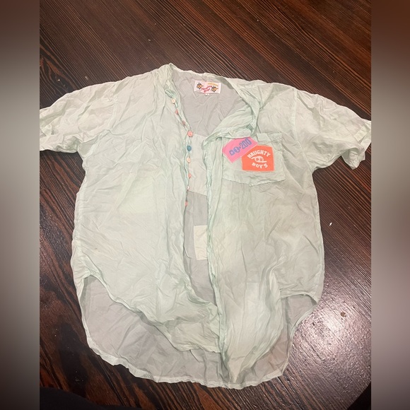 Vintage seafoam tissue weight silk shirt “naughty boys” size 1 medium - Picture 1 of 5